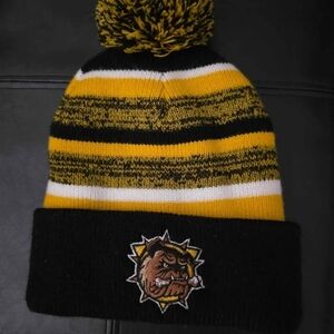 Brantford Bulldogs Black and Yellow Striped Kids Pom Beanie Hat